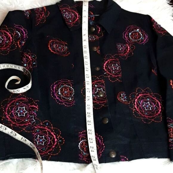 Saint  Tropez  West‎ 100 % Linen Black Beaded Sequin Jacket 1X - Picture 6 of 11